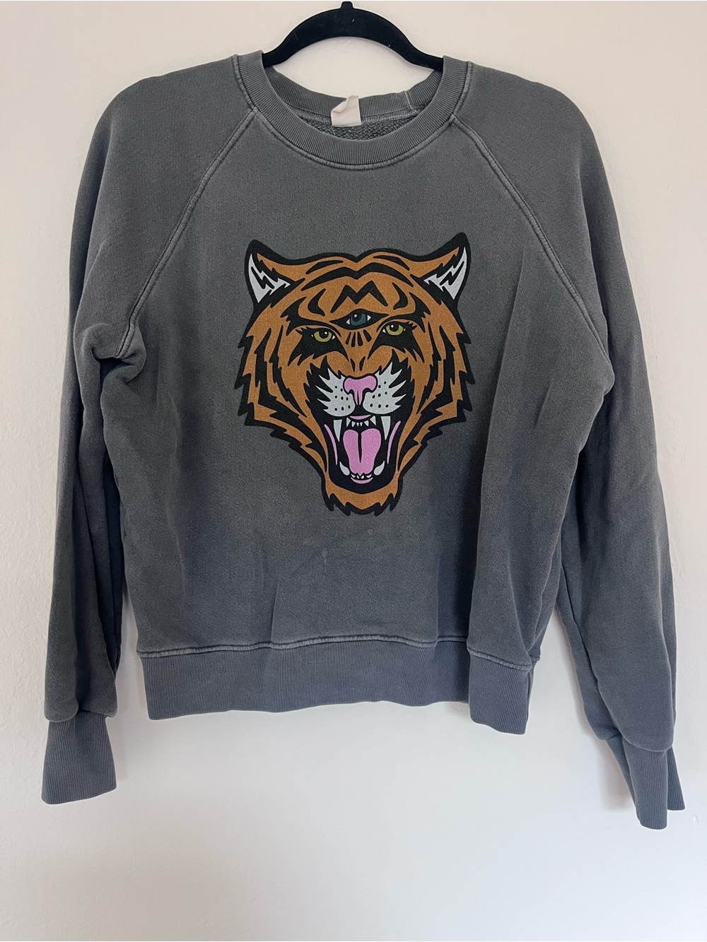 Graphic Tiger Crewneck Sweatshirt in Gray